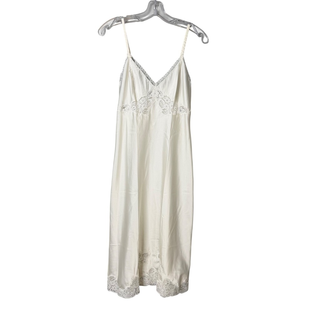 Christian Dior Full Slip Womens S 36 Ivory Lace Trim Satin Midi Vintage Lingerie